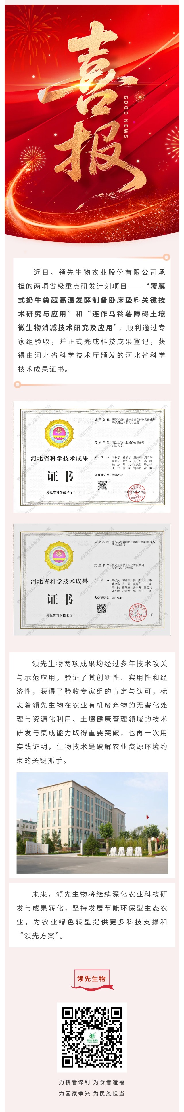 【喜訊】領(lǐng)先生物斬獲兩項省級科技成果！